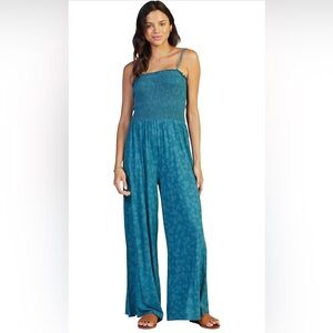 NWT Roxy Women’s Straight To Romantic Blue Floral Sleeveless Jumpsuit Medium